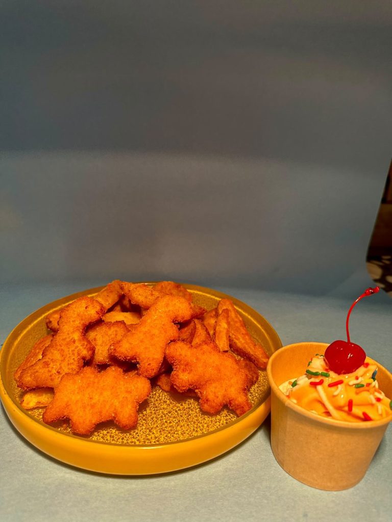 dino chicken nuggets on the kids menu at Bicyclette Cookshop in Naples, FL